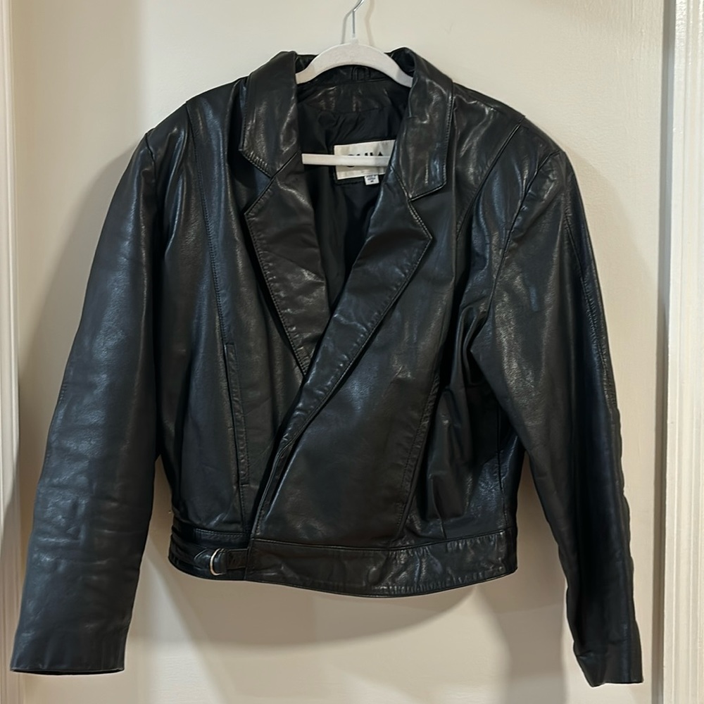 VINTAGE CHIA Black Leather Jacket M